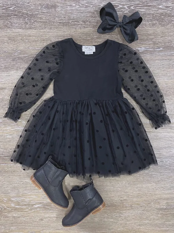 Black Dot Chiffon Girls Special Occasion Tutu Dress