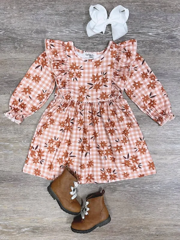 Autumn Floral Ruffle Trim Girls Dress