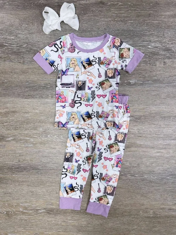 Rock Star Lavender Girls Short Sleeve Pajama Set