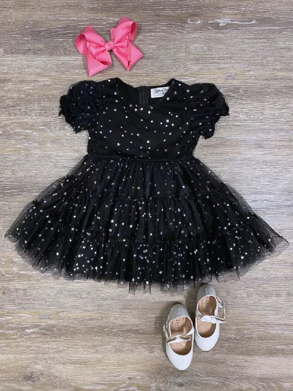 Girls Night Out Black Chiffon & Stars Special Occasion Dress