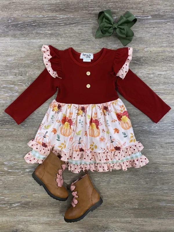 Pumpkin Garden Girls Fall Ruffle Dress