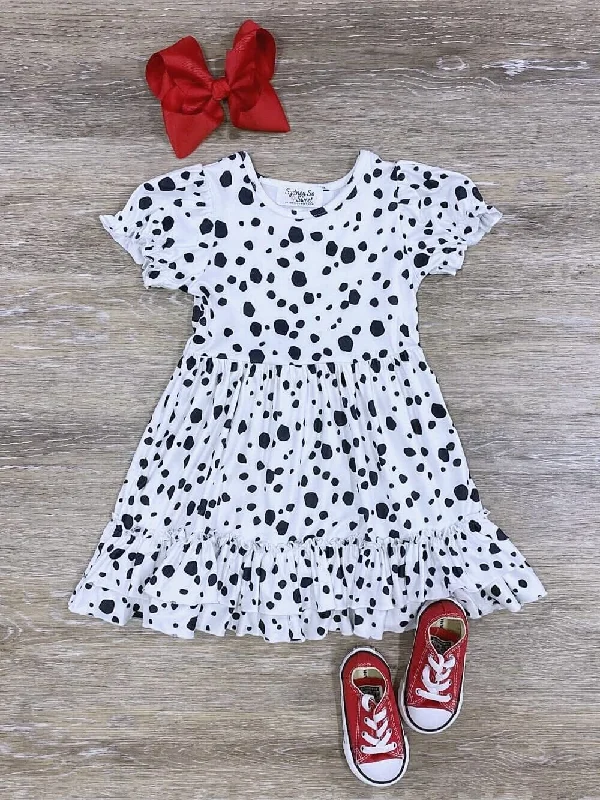 Puff Short Sleeve White & Black Girls Dalmatian Costume Dress