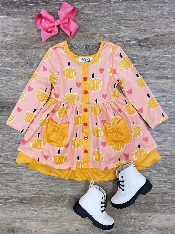 Pumpkin Love Pink & Orange Girls Dress