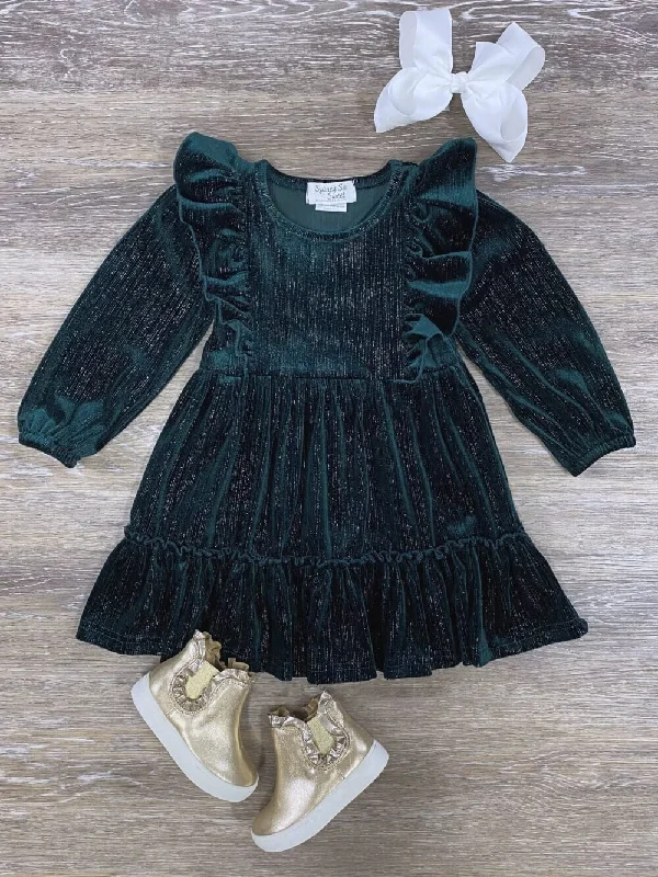 Dark Green Velvet Ruffle Girls Special Occasion Dress