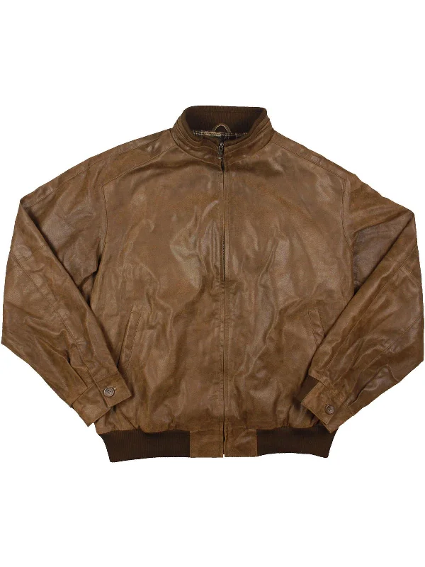 Mens Leather Flannel Lined Bomber Jacket