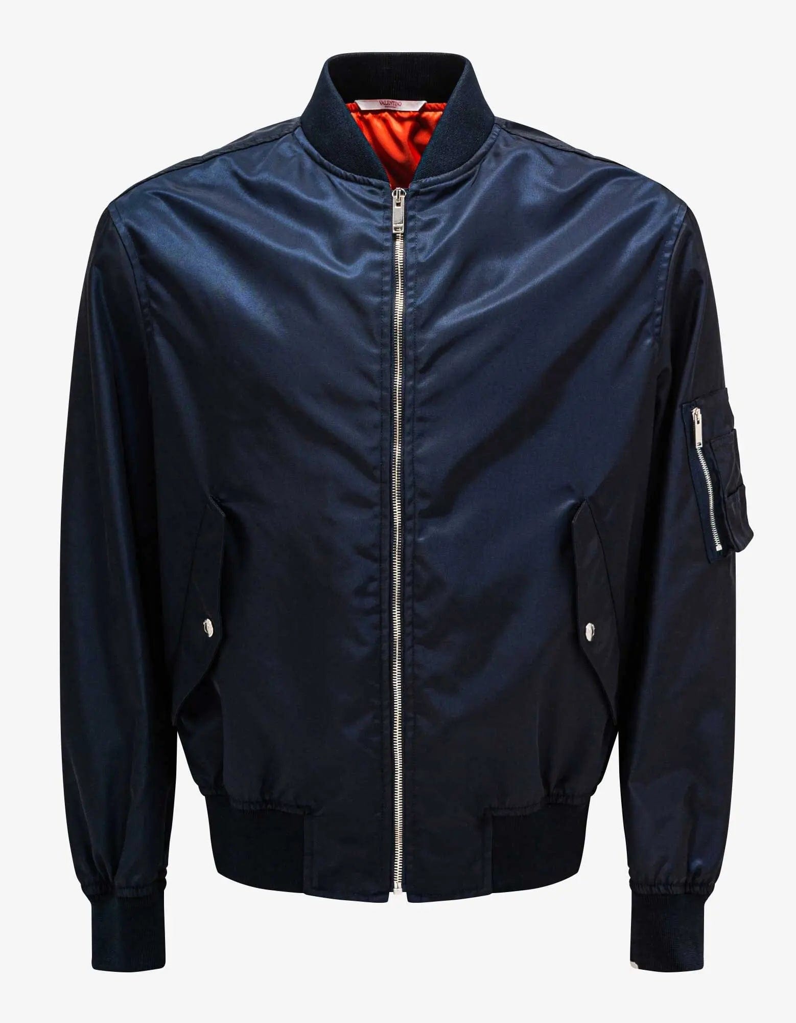 Valentino Garavani Navy Blue Neon Universe Logo Bomber Jacket