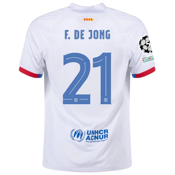 Nike Barcelona Frenkie de Jong Away Jersey w/ Champions League Patches 23/24 (White/Royal Blue)