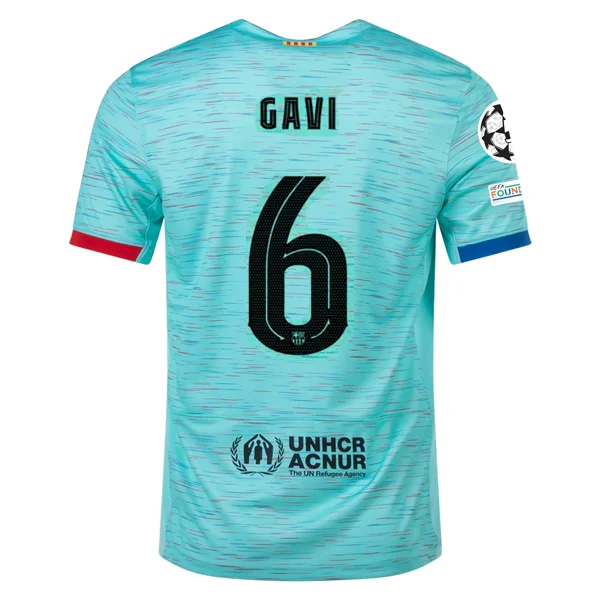 Nike Barcelona Gavi Third Jersey w/ Champions League Patches 23/24 (Light Aqua/Royal Blue)