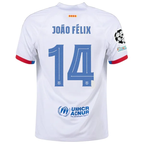 Nike Barcelona João Félix Away Jersey w/ Champions League Patches 23/24 (White/Royal Blue)