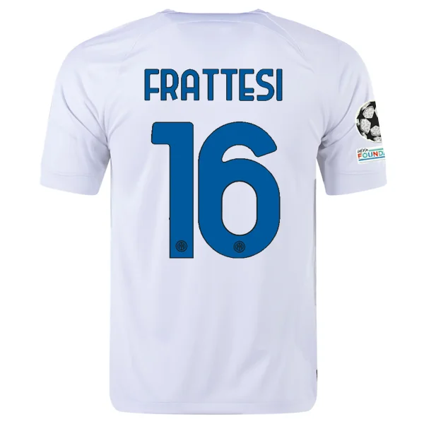 Nike Inter Milan Davide Frattesi Away Jersey w/ Champions League + Copa Italia Patches 23/24 (White/Lyon Blue)