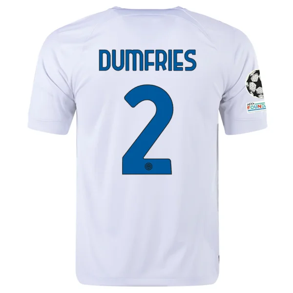 Nike Inter Milan Denzel Dumfries Away Jersey w/ Champions League + Copa Italia Patches 23/24 (White/Lyon Blue)