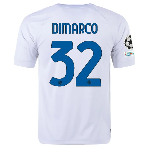 Nike Inter Milan Federico Dimarco Away Jersey w/ Champions League + Copa Italia Patches 23/24 (White/Lyon Blue)