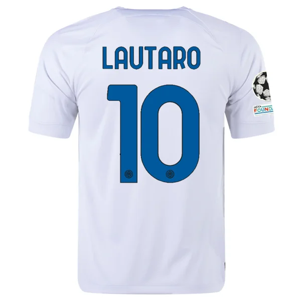 Nike Inter Milan Lautaro Martinez Away Jersey w/ Champions League + Copa Italia Patches 23/24 (White/Lyon Blue)