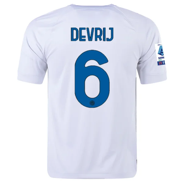 Nike Inter Milan Stefan de Vrij Away Jersey w/ Series A + Copa Italia Patches 23/24 (White/Lyon Blue)