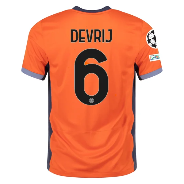 Nike Inter Milan Stefan de Vrij Third Jersey w/ Champions League Patches 23/24 (Safety Orange/Thunder Blue)