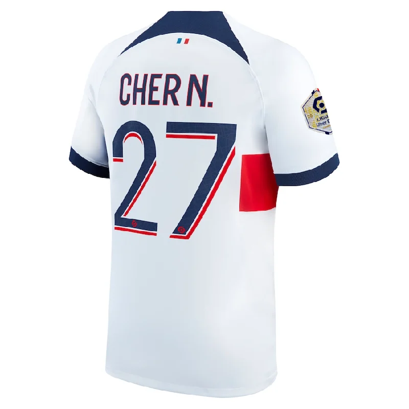 Nike Paris Saint-Germain Cher Ndour Away Jersey w/ Ligue 1 Patch 23/24 (White/Midnight Navy)