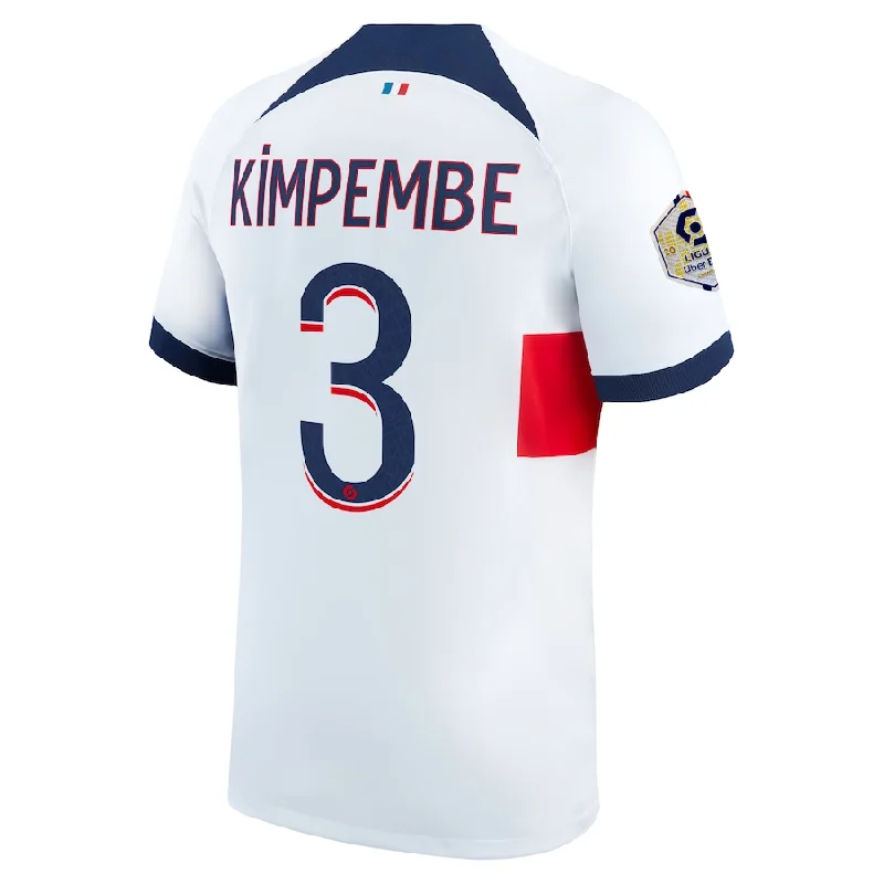 Nike Paris Saint-Germain Presnel Kimpembe Away Jersey w/ Ligue 1 Patch 23/24 (White/Midnight Navy)