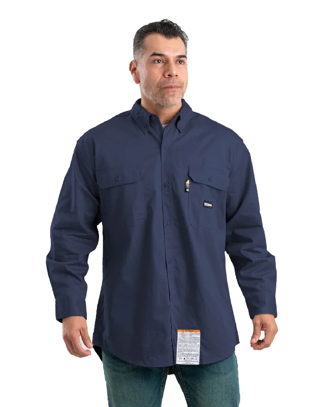 Berne Mens Navy Cotton Blend FR Button Down Workshirt L/S