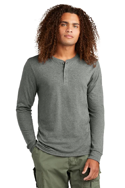 District Mens Perfect Tri Long Sleeve Henley T-Shirt - Heather Charcoal Grey