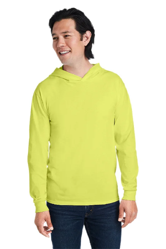 Fruit Of The Loom Mens HD Jersey Long Sleeve Hooded T-Shirt Hoodie - Safety Green