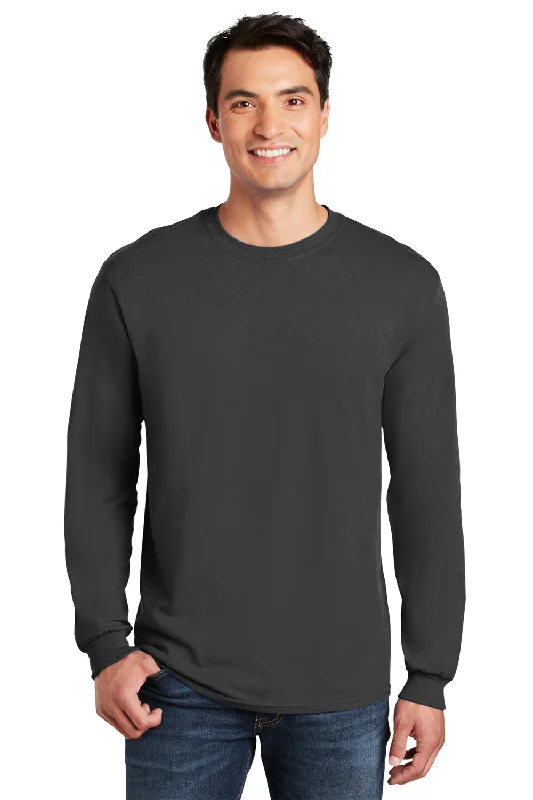 Gildan Mens Long Sleeve Crewneck T-Shirt - Charcoal Grey