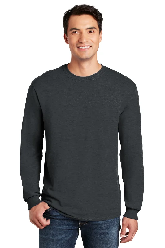 Gildan Mens Long Sleeve Crewneck T-Shirt - Heather Dark Grey