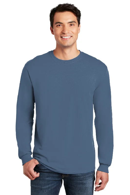 Gildan Mens Long Sleeve Crewneck T-Shirt - Indigo Blue