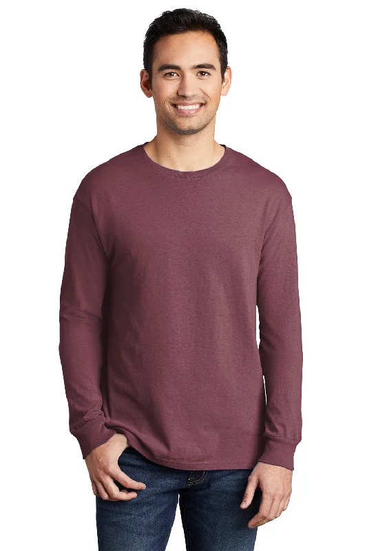 Port & Company Mens Beach Wash Long Sleeve Crewneck T-Shirt - Wineberry