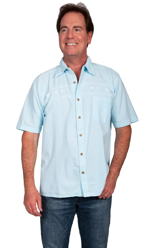 Scully Mens Aqua Sky 100% Cotton Tonal Tropical S/S Shirt