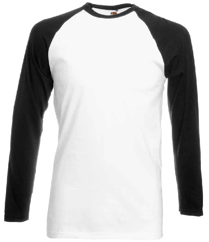 Fruit of the Loom Contrast Long Sleeve Baseball T-Shirt | White/Black