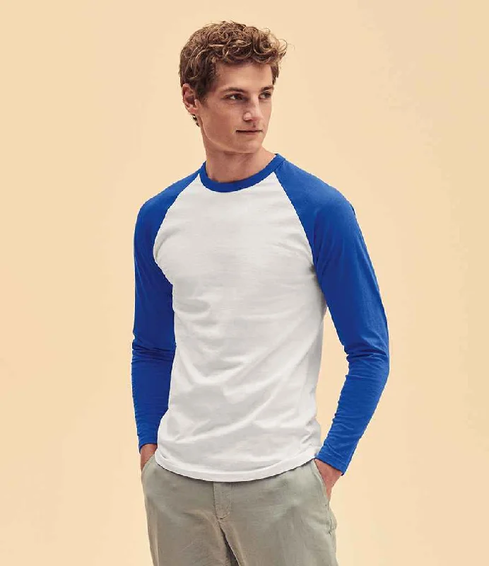 Fruit of the Loom Contrast Long Sleeve Baseball T-Shirt | White/Royal Blue