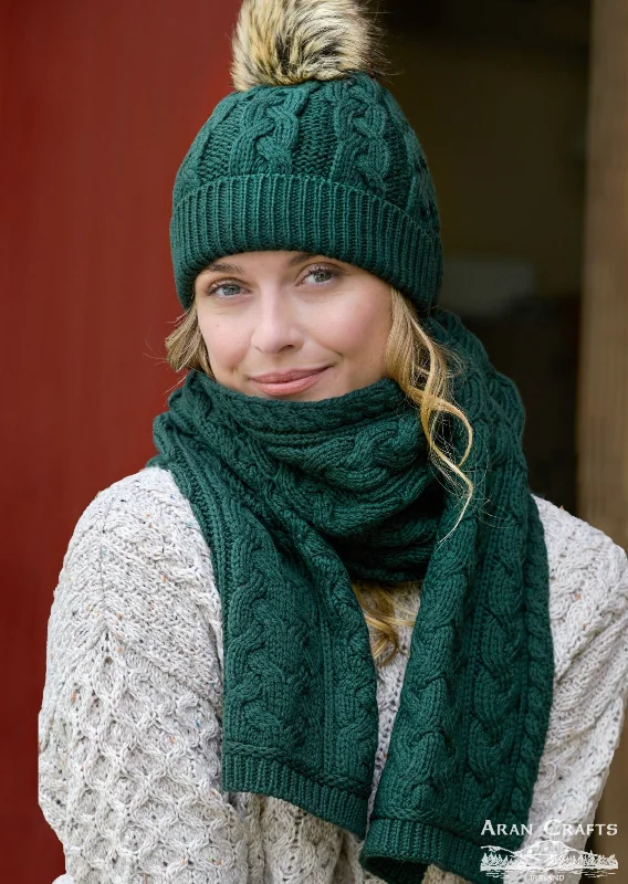 Chunky Cable Knit Aran Scarf | Green