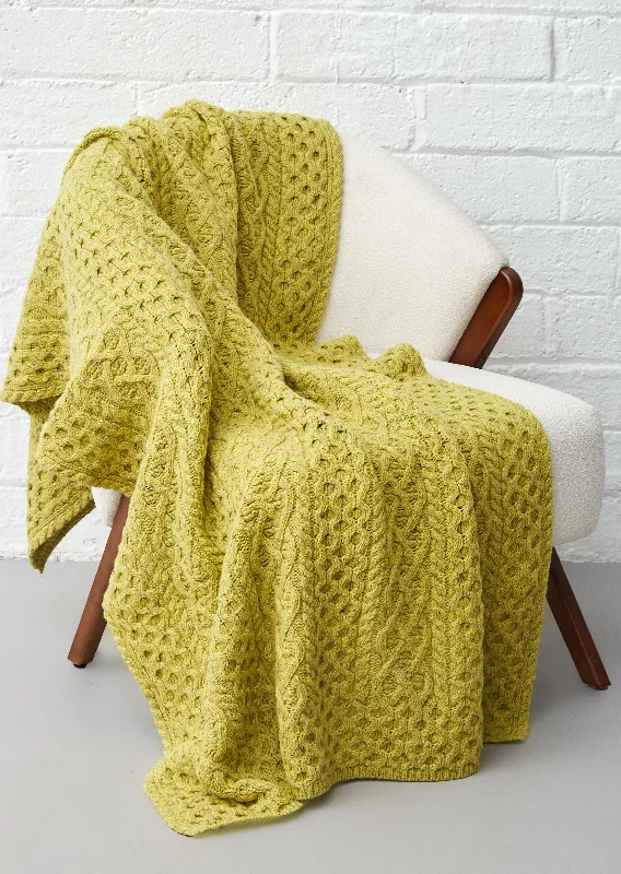 IrelandsEye Cashmere Merino Aran Throw | Chartruse