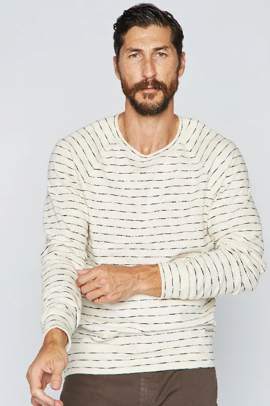 Men's Hacci Slub Pullover Sweater - Black/Ivory Stripe