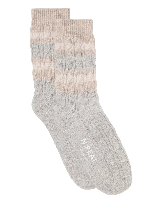 Men's Stripe Cable Cashmere Socks Fumo Grey