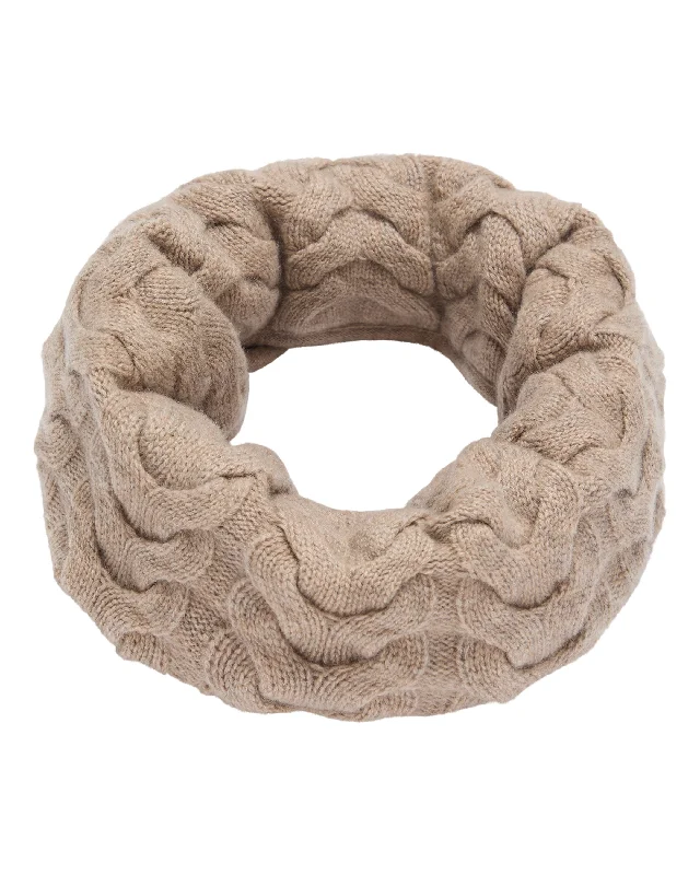 Unisex Cable Cashmere Snood Oatmeal Brown