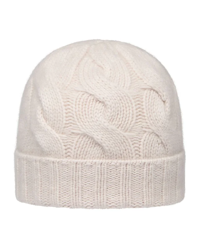 Unisex Chunky Cable Cashmere Hat Frost White