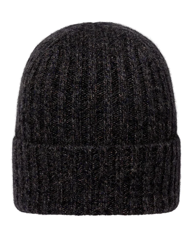 Unisex Chunky Ribbed Cashmere Hat Granite Grey