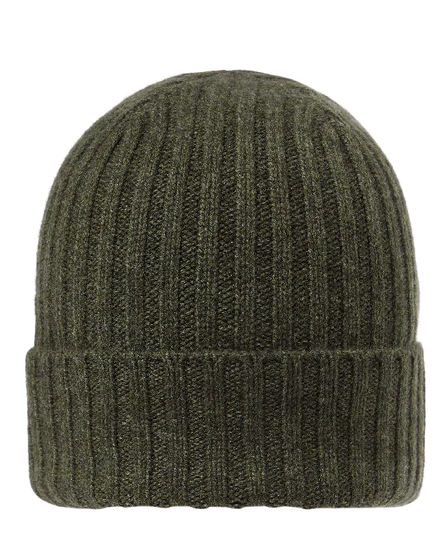 Unisex Chunky Ribbed Cashmere Hat Moss Green