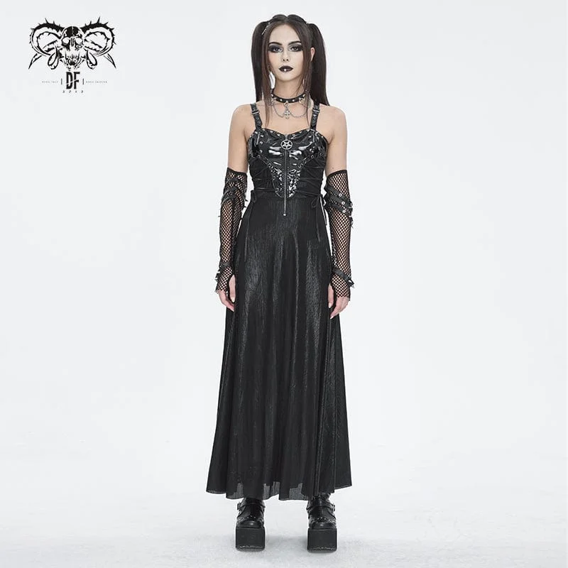 Women's Gothic Buckle Strap Eyelets Maxi Dress