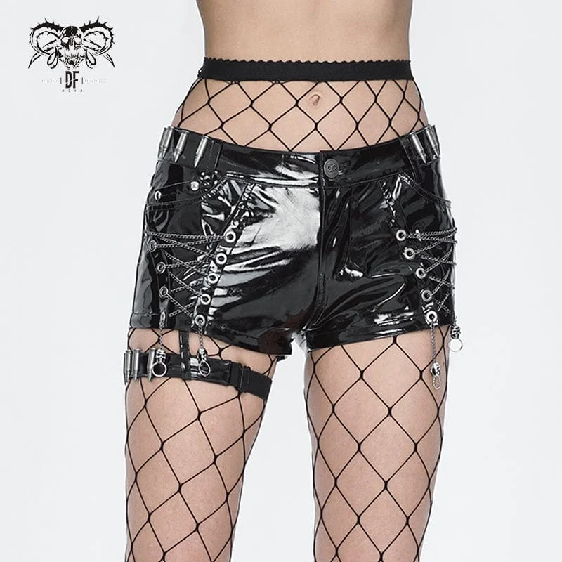 Women's Punk Chain Buckle Faux Leather Shorts