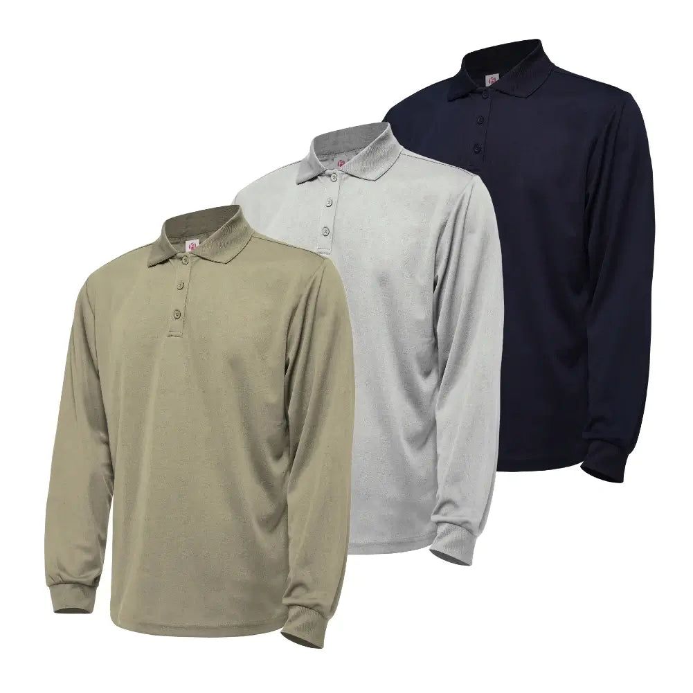 3 Pack Men's Long Sleeve Quick Dry Polo Shirts