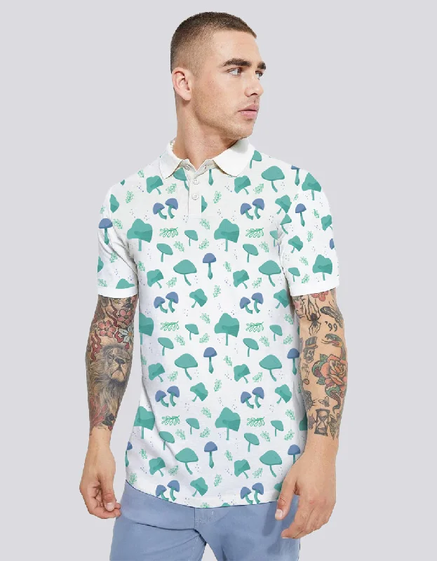 White Green All Over Floral Printed  Polo T-shirt