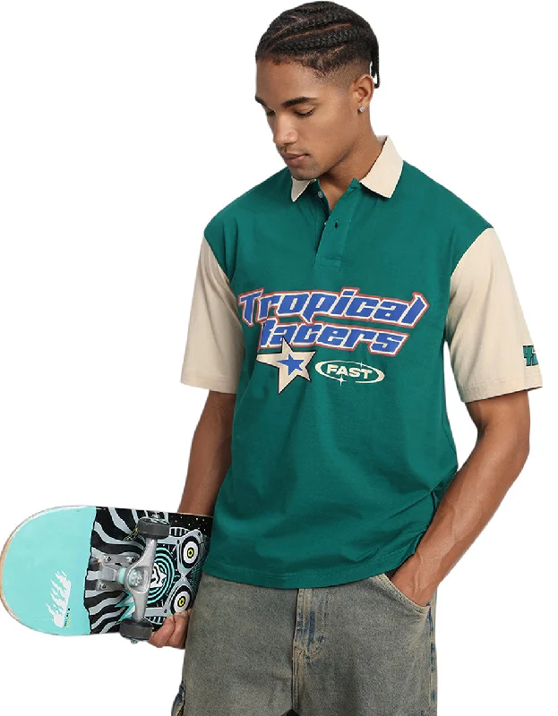 Tropical Racers Green Oversized  Polo T-shirt