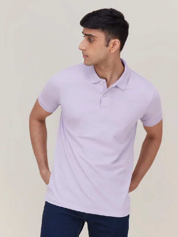 WES Casuals Lilac Cotton Blend Slim-Fit Polo T-Shirt