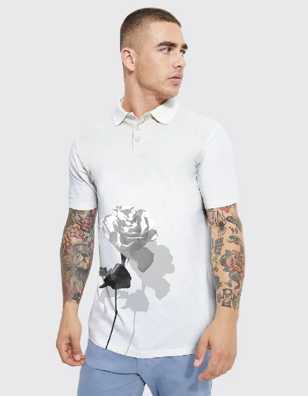 White Rose Graphic Front Printed Polo T-shirt