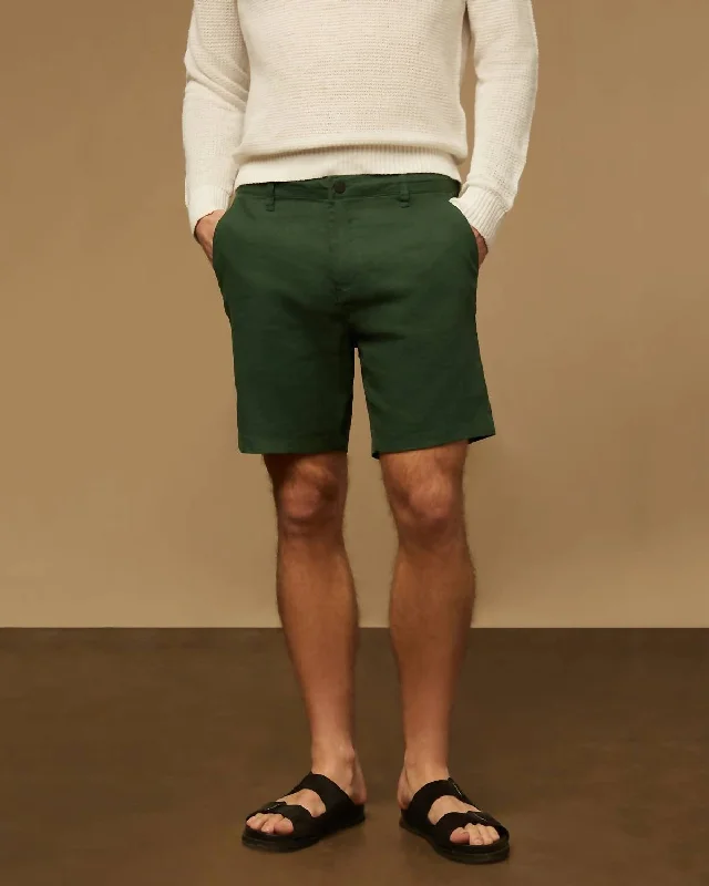 Men Stretch Linen Traveler Short In Forest Green