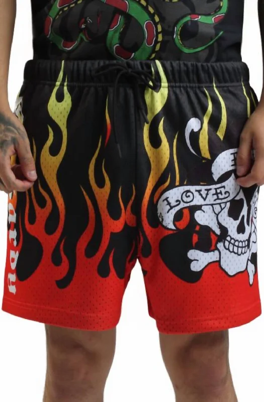 Men's Fire Lks Skull Mesh Short In Black