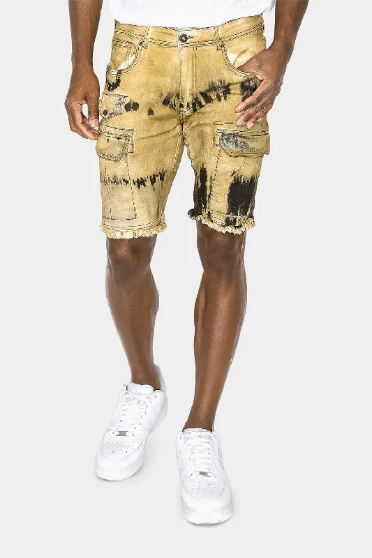 Slim Fit Dyed Cargo Denim Shorts