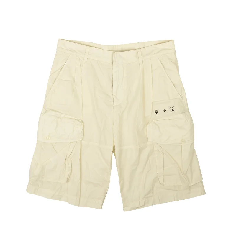 White OW Logo Utility Shorts